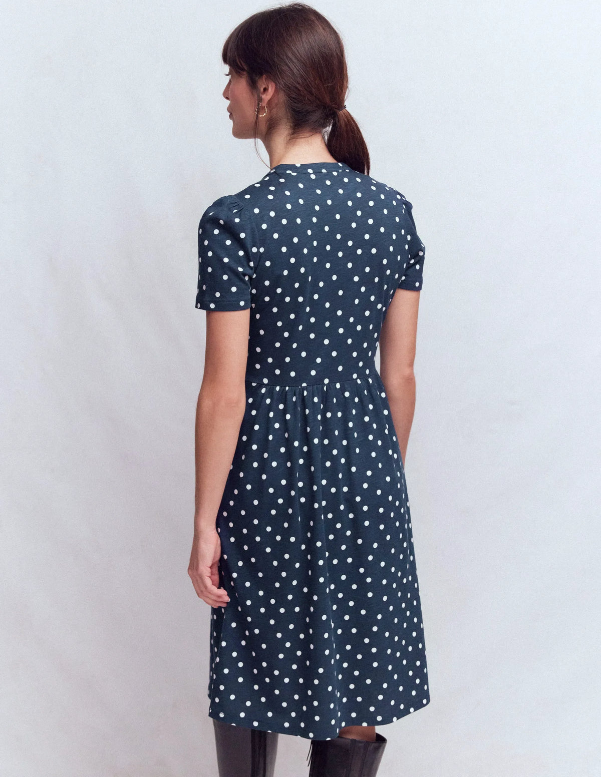 Naomi Short Sleeve Dress-French Navy, Painted Dot