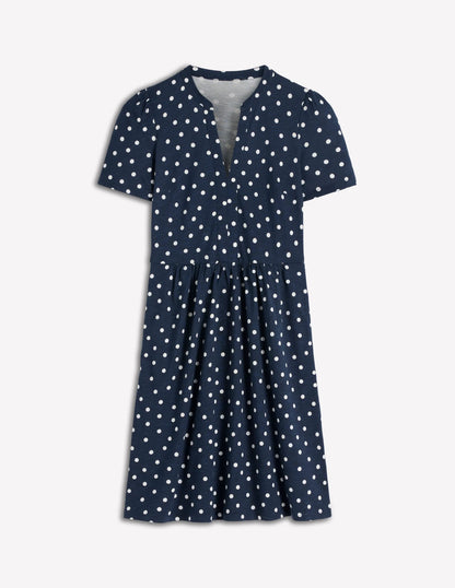 Naomi Short Sleeve Dress-French Navy, Painted Dot