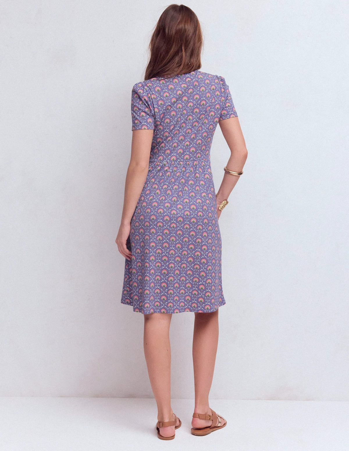 Naomi Short Sleeve Dress-Purple Thistle, Flower Lattice