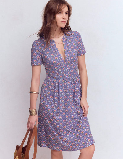 Naomi Short Sleeve Dress-Purple Thistle, Flower Lattice