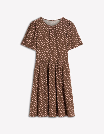Louisa Short Jersey Dress-Raw Umber, Painted Dot