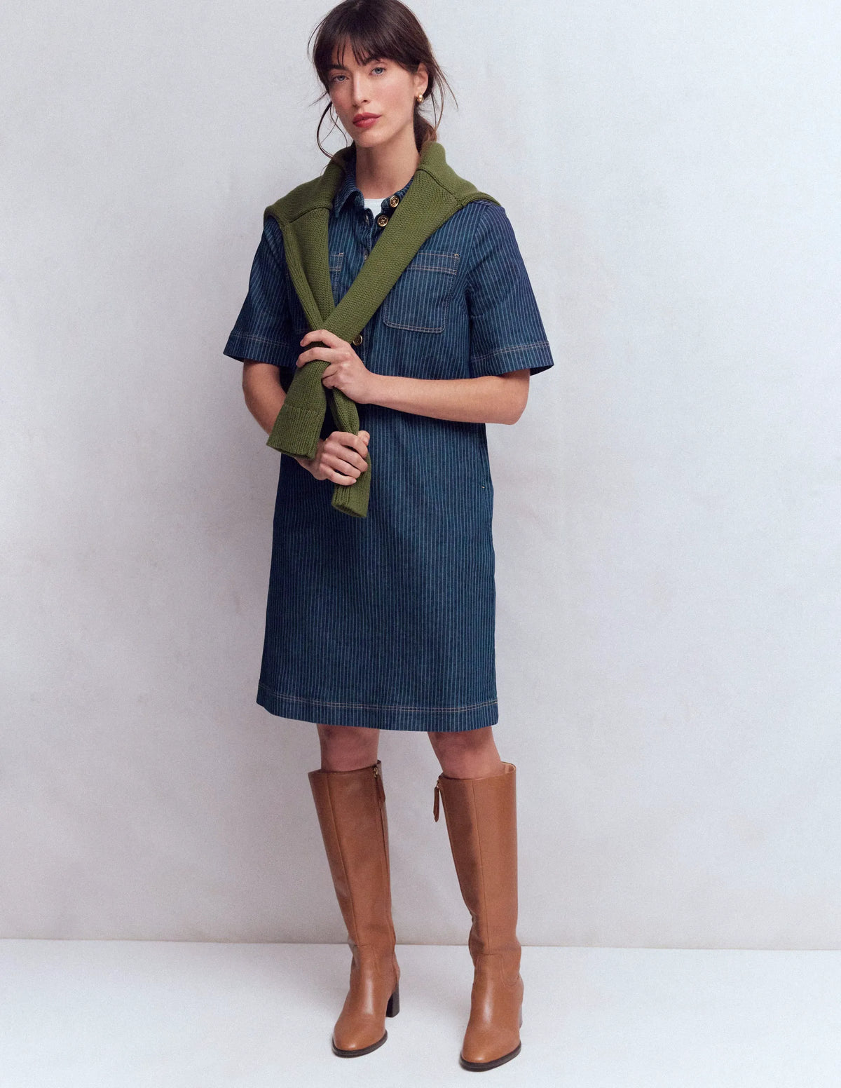 Zia Pocket Shift Dress-Indigo Stripe