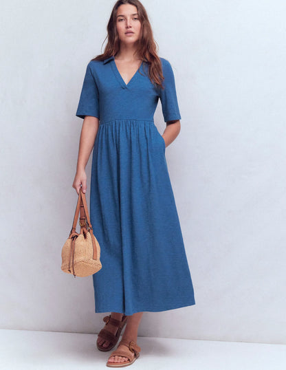 Aria Collared Jersey Dress-Tourmaline Blue