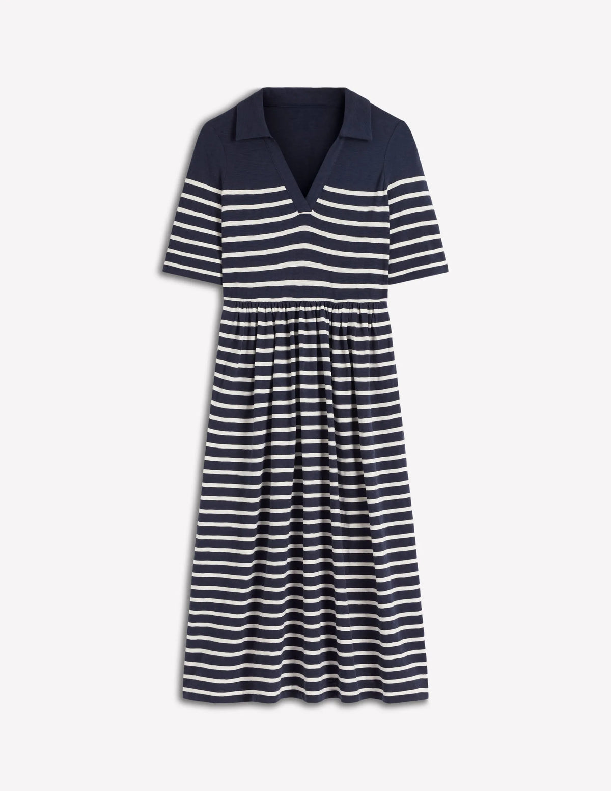 Aria Collared Jersey Dress-Navy, Ivory Stripe