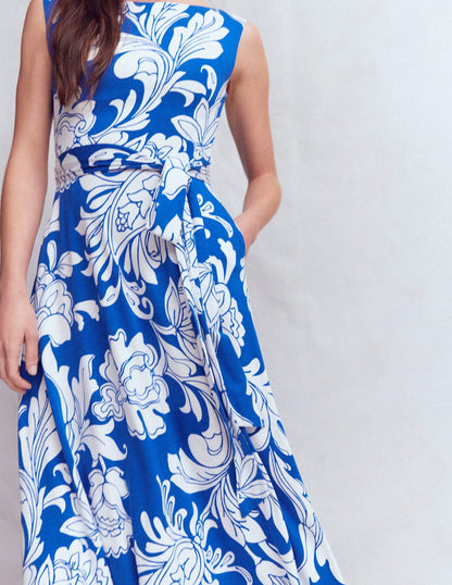 Tamsin Jersey Midi Dress-Blue, Botanical Flourish Mono