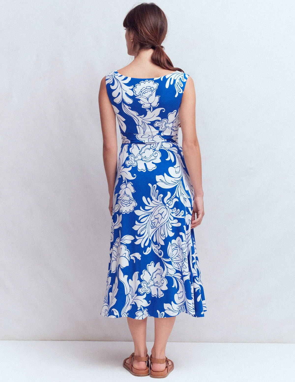 Tamsin Jersey Midi Dress-Blue, Botanical Flourish Mono