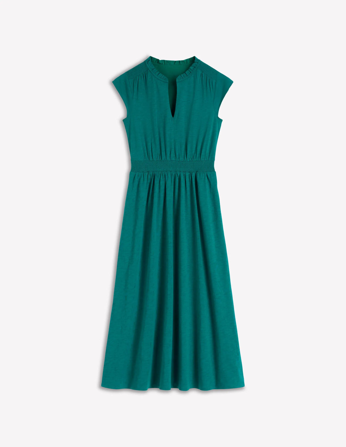 Alba Smocked Jersey Midi Dress-Drake Green