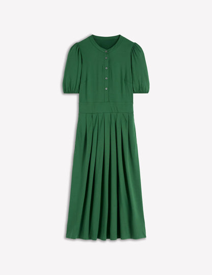 Amber Pleat Jersey Midi Dress-Hunter Green