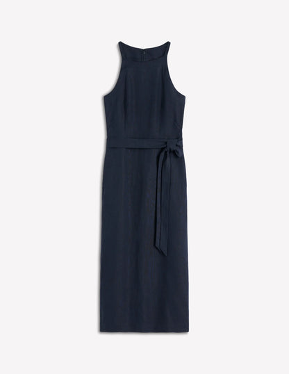 Rosa Halter Linen Midi Dress-Navy