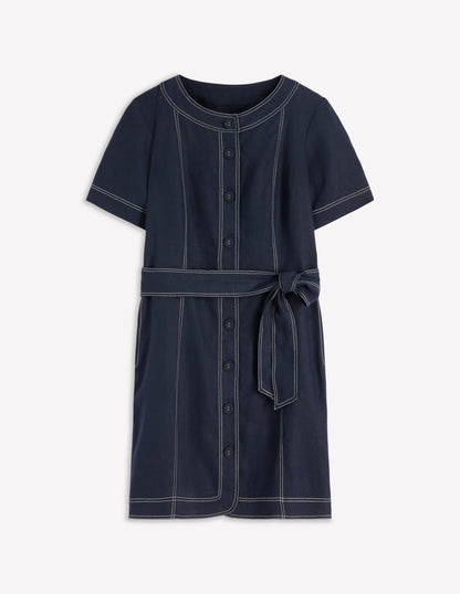 Callie Linen Short Dress-Navy