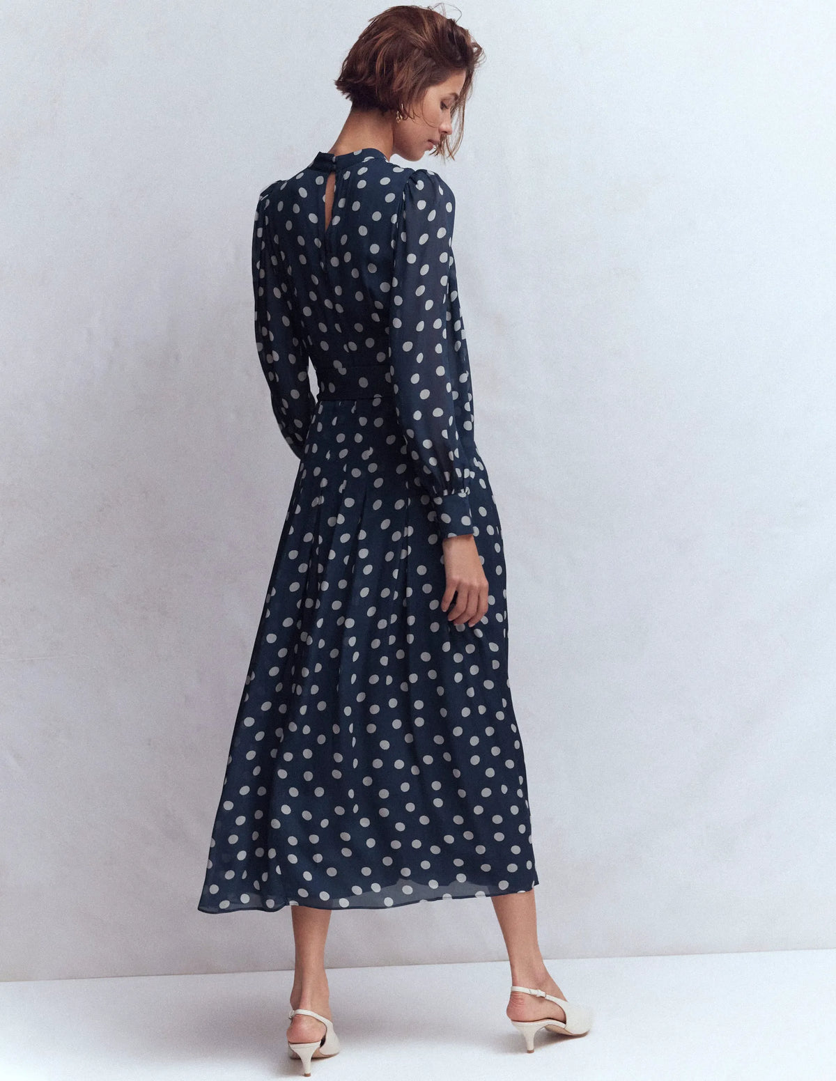 High Neck Occasion Dress-French Navy, Painted Dot