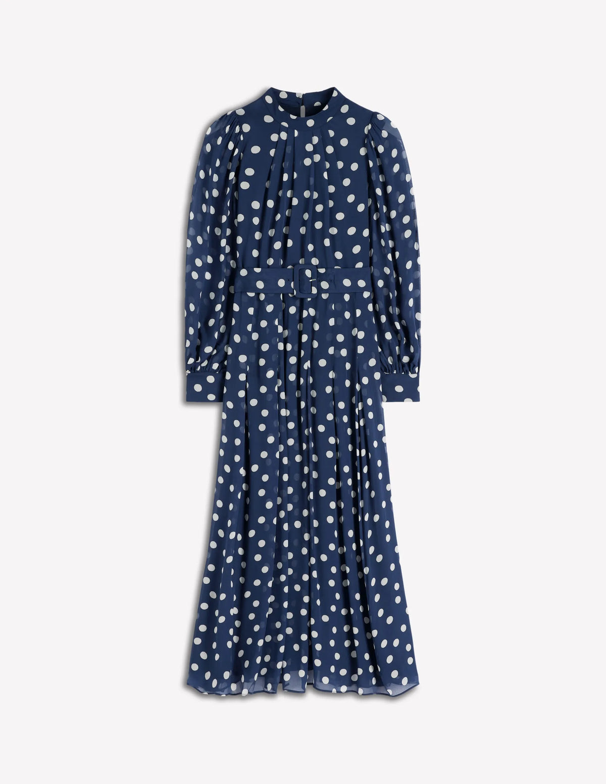 High Neck Occasion Dress-French Navy, Painted Dot