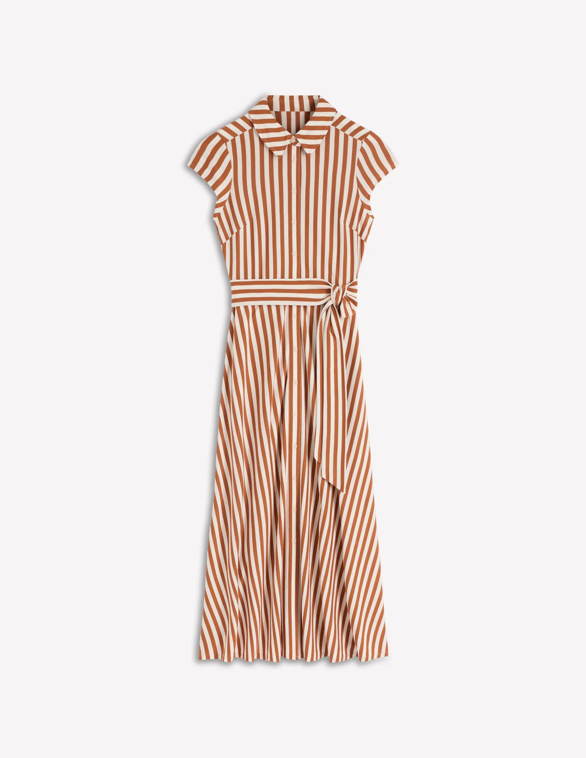 Marcia Jersey Shirt Dress-Cognac and Ivory Stripe