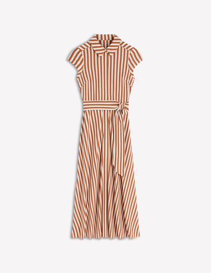 Marcia Jersey Shirt Dress-Cognac and Ivory Stripe