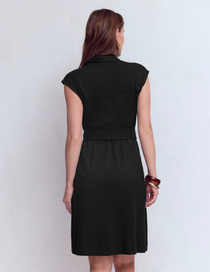 Honor Short Jersey Shirt Dress-Black