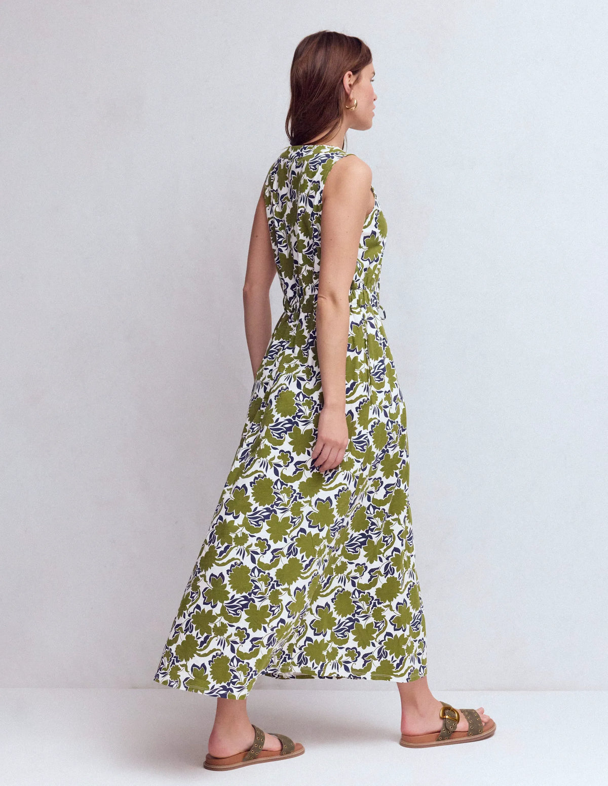 Delphine Midi Sleeveless Dress-Olive, Shadow Blossom