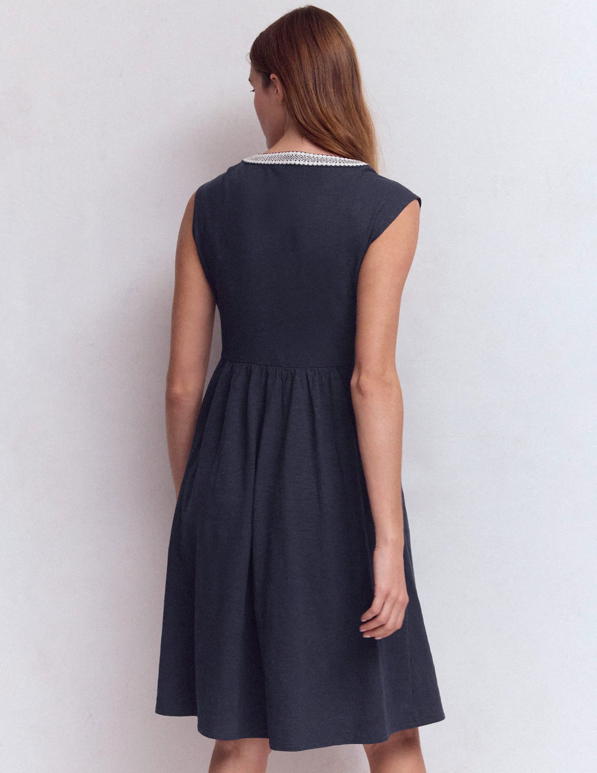 May Embroidered Short Dress-Navy