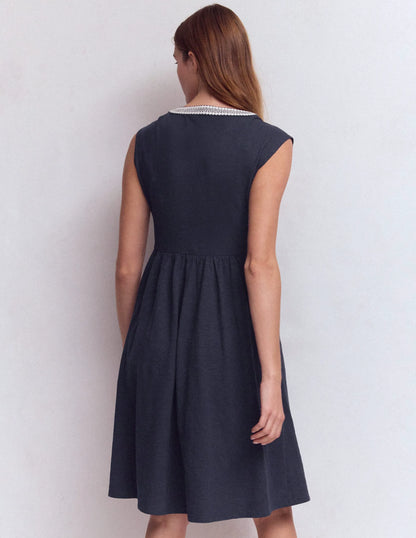 May Embroidered Short Dress-Navy