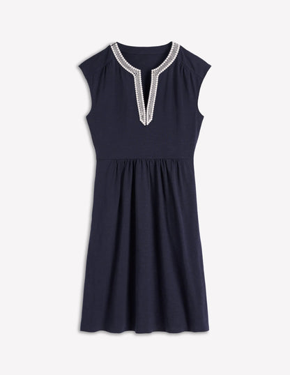 May Embroidered Short Dress-Navy