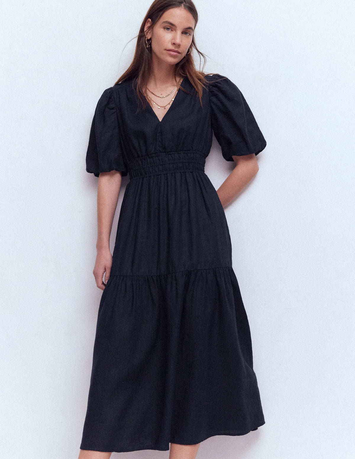 Irene Linen Midi Dress-Navy