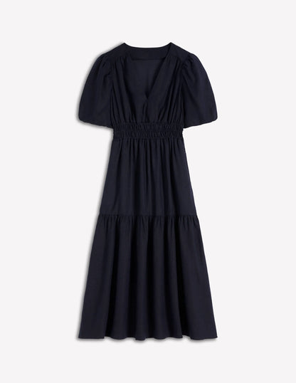 Irene Linen Midi Dress-Navy