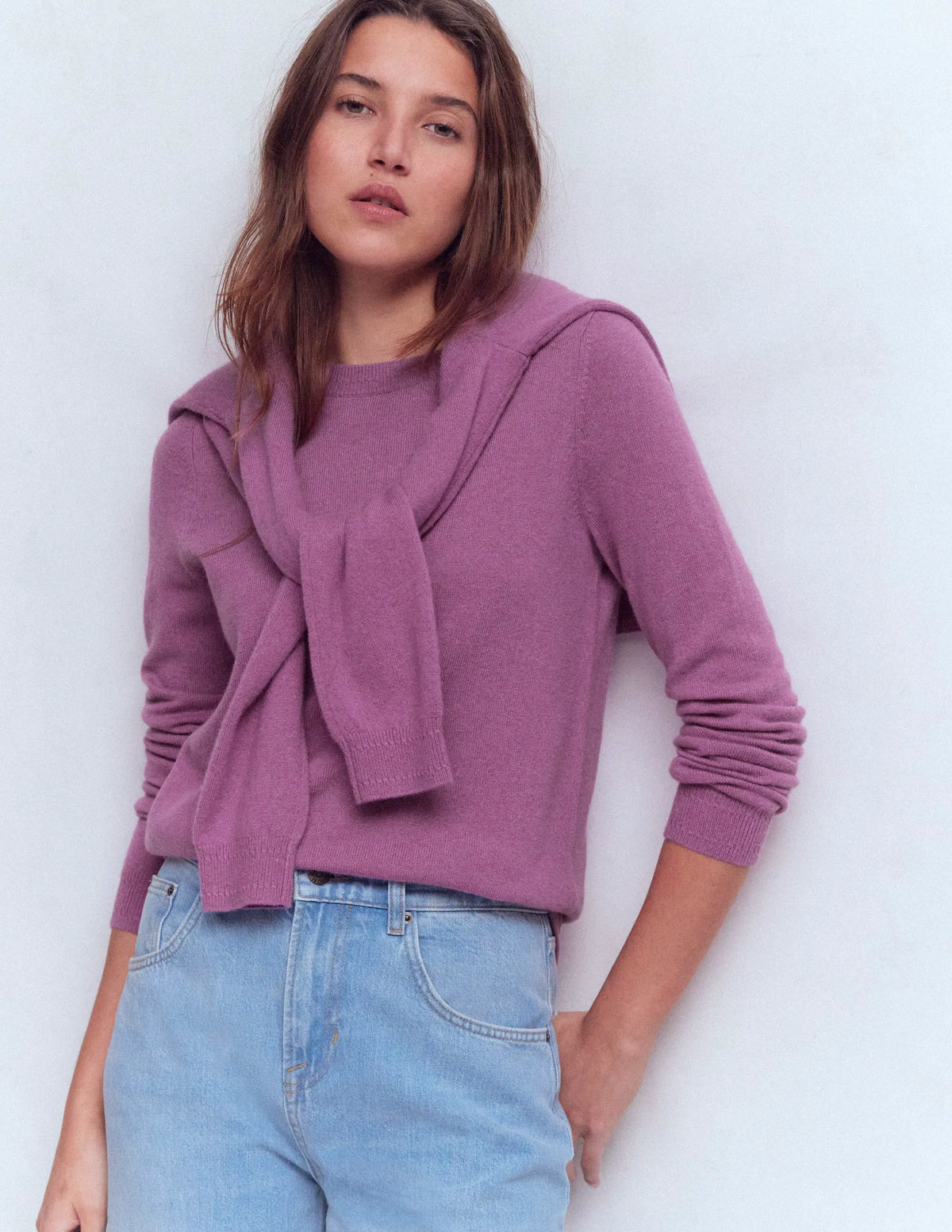 Eva Cashmere Crew Neck Sweater-Clover Purple