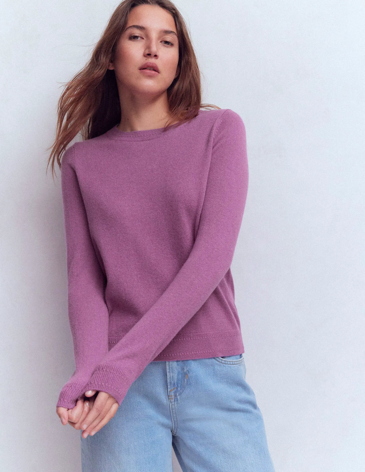 Eva Cashmere Crew Neck Sweater-Clover Purple