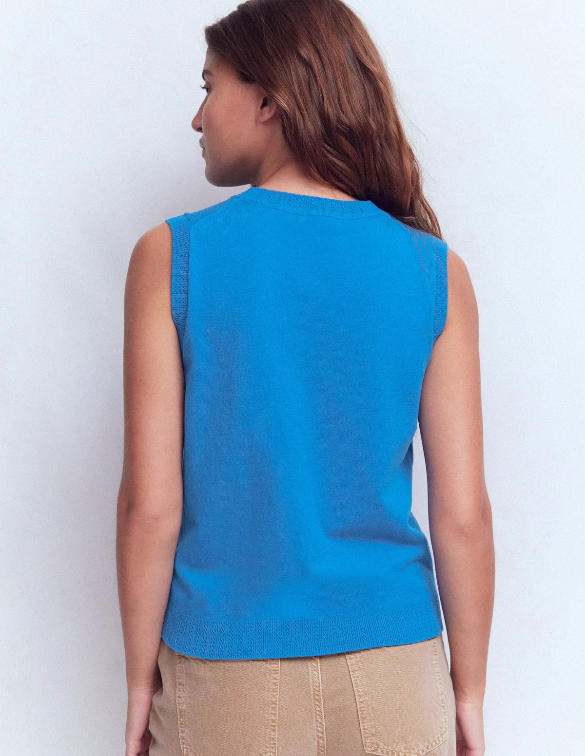 Emilia Cotton Crew Neck Vest-Kingfisher Blue