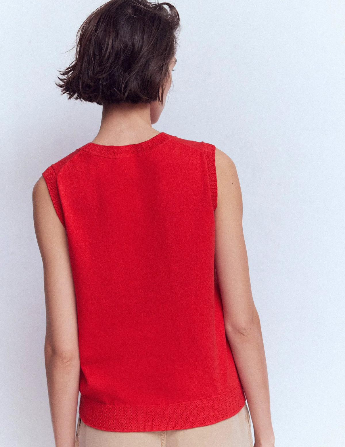 Emilia Cotton Crew Neck Vest-Merida Red