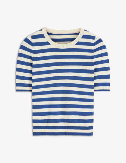 Emilia Cotton Crew T-shirt-Denim Blue/ Warm Ivory