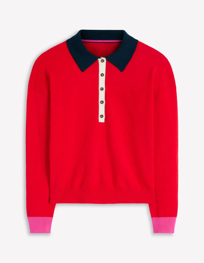 Lara Cotton Henley Jumper-Red
