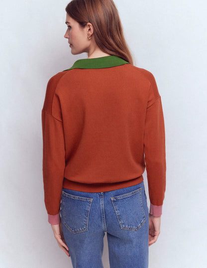 Lara Cotton Henley Jumper-Barn Red