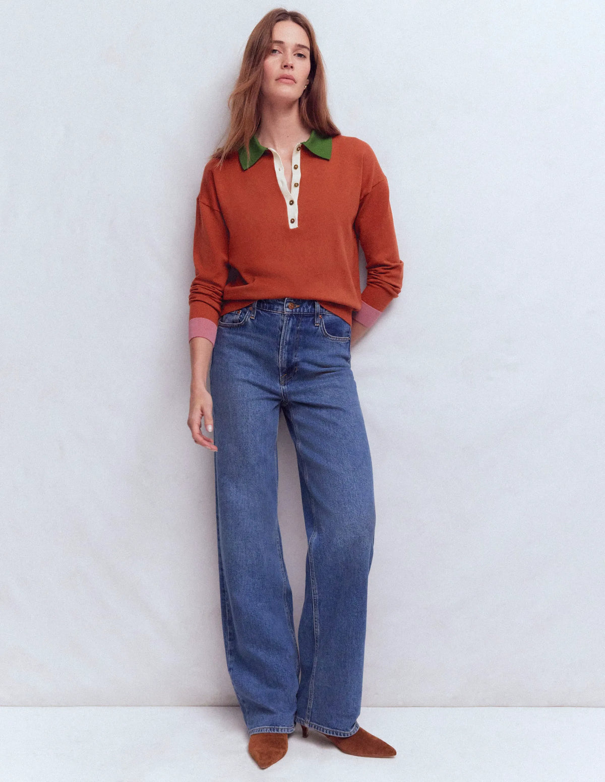 Lara Cotton Henley Jumper-Barn Red