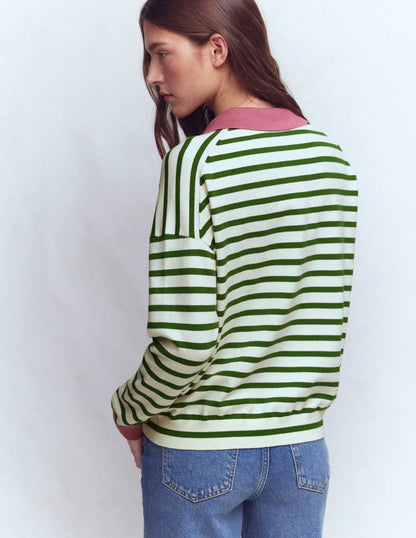 Lara Cotton Henley Jumper-Warm Ivory, Courtyard Stripe