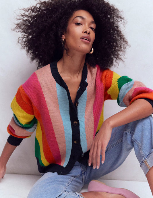Abi Jacquard Cardigan-Multi Rainbow