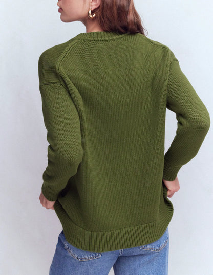 Lucy Oversized Cotton Jumper-Promenade Green