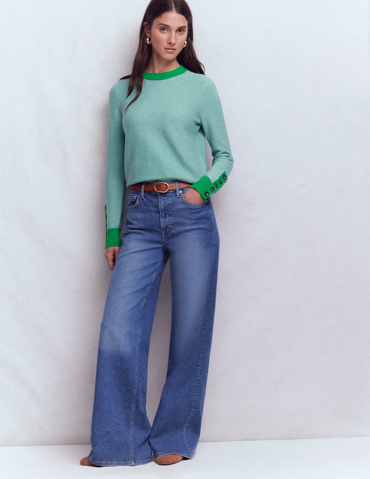 Grace Colour Block Sweater-Cloudy Jade Blue