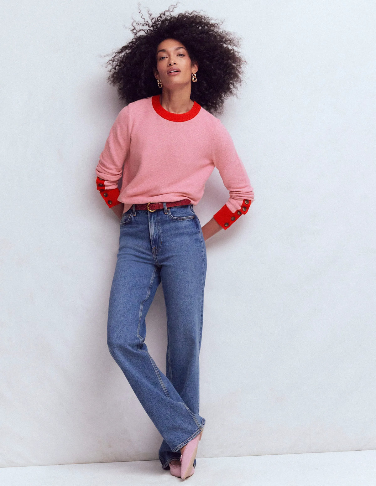 Grace Colour Block Sweater-Pink Lady