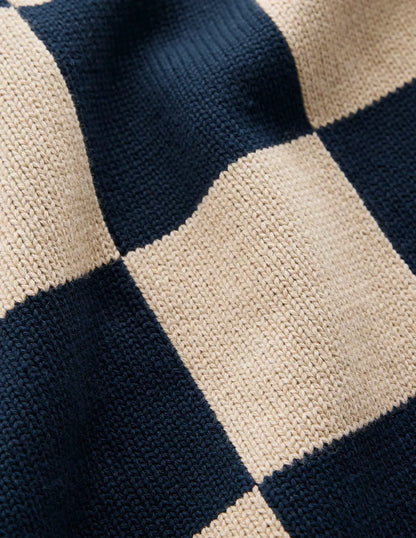 Lucy Cotton Vest-Camel / Navy Check