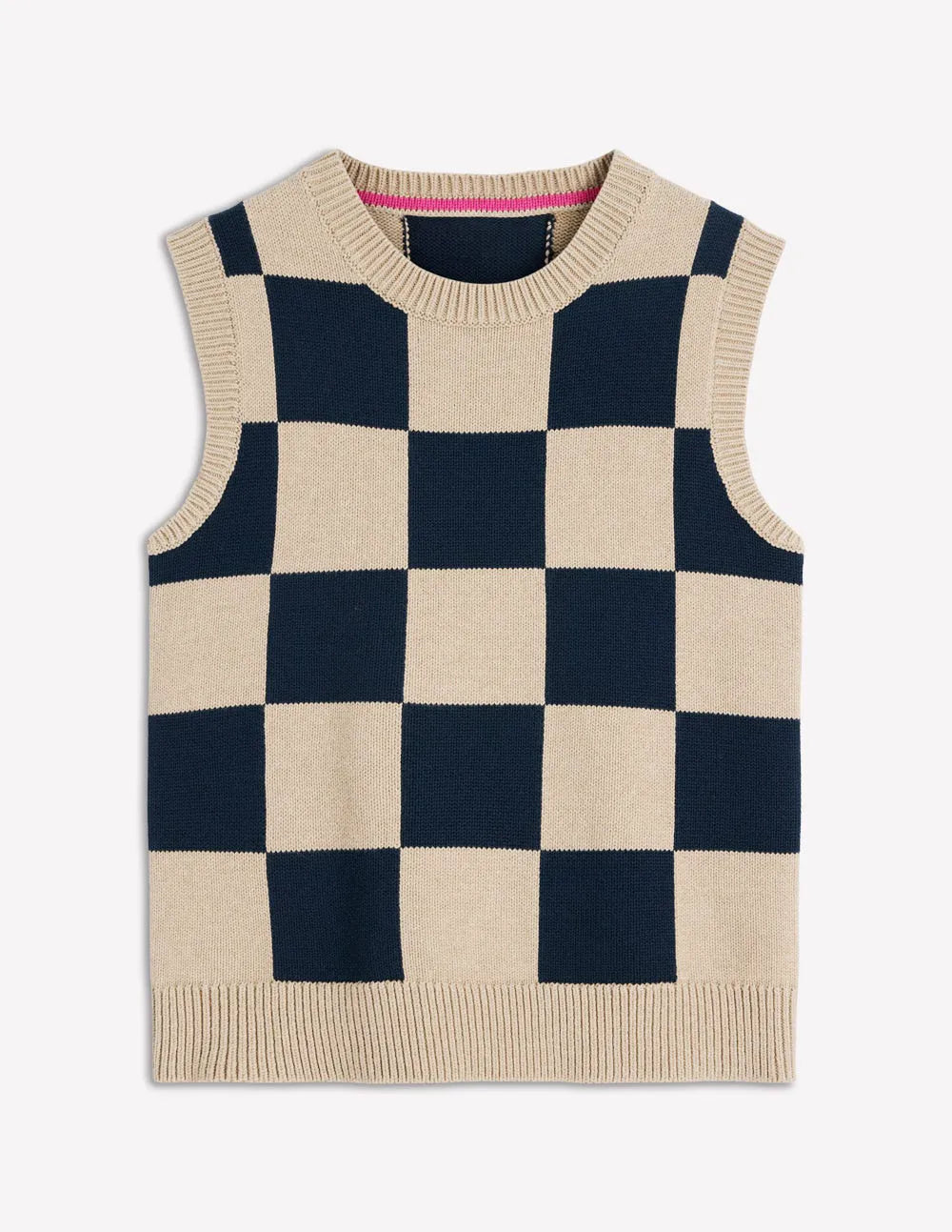 Lucy Cotton Vest-Camel / Navy Check