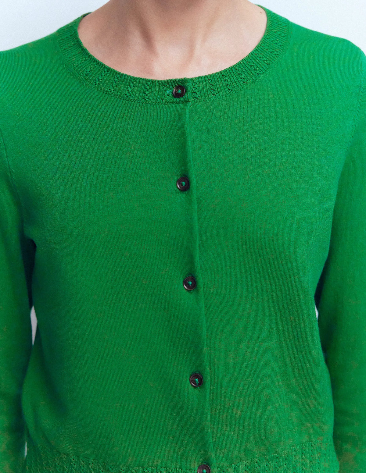 Emilia Cotton Cropped Cardigan-Rich Emerald