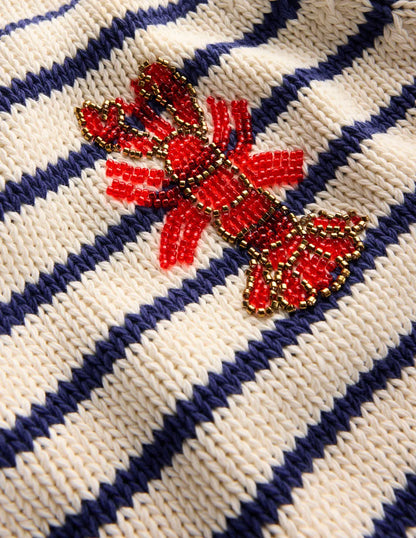 Margot Puff Sleeve T-Shirt-Ivory/ Navy Lobster