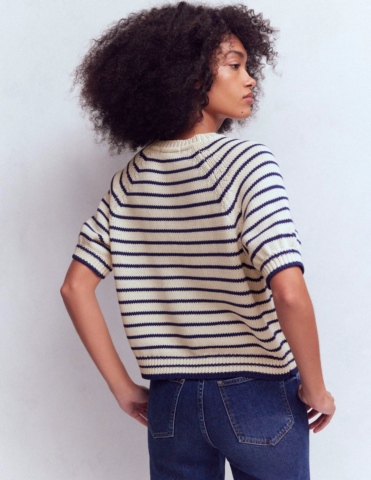 Margot Puff Sleeve T-Shirt-Ivory/ Navy Lobster