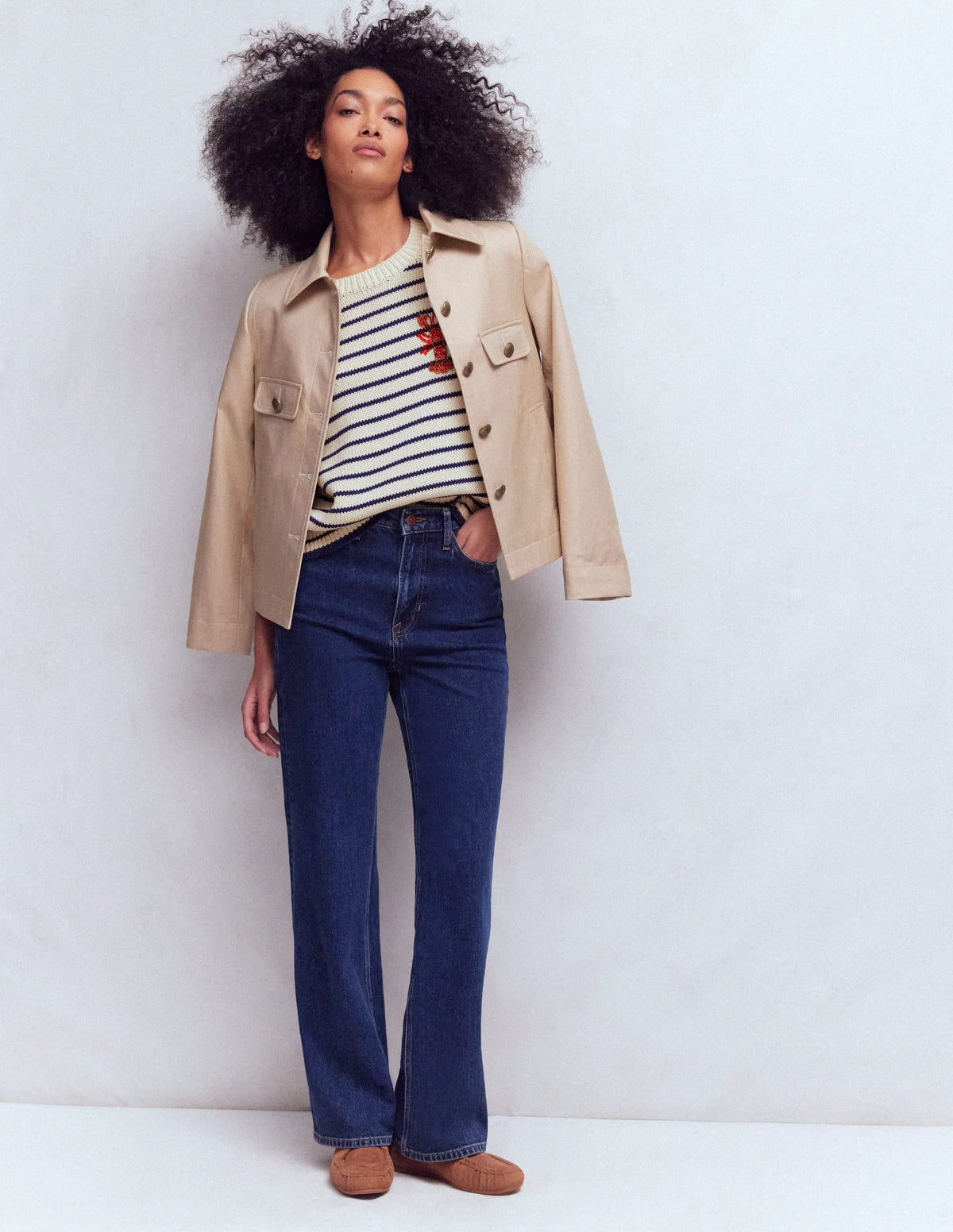 Margot Puff Sleeve T-Shirt-Ivory/ Navy Lobster
