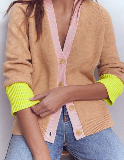 Lucy Relaxed Cotton Cardigan-Camel Melange