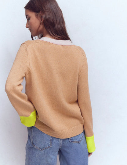 Lucy Relaxed Cotton Cardigan-Camel Melange