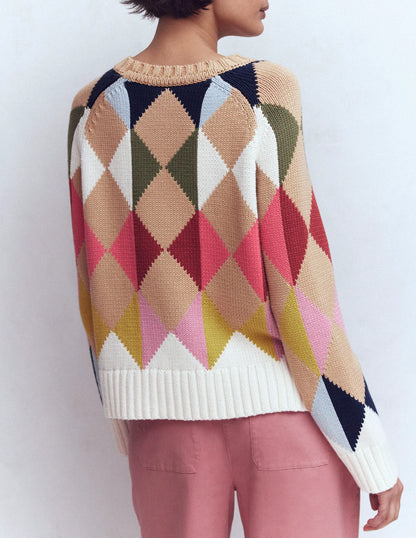 Camilla Cotton Argyle Sweater-Multi Argyle