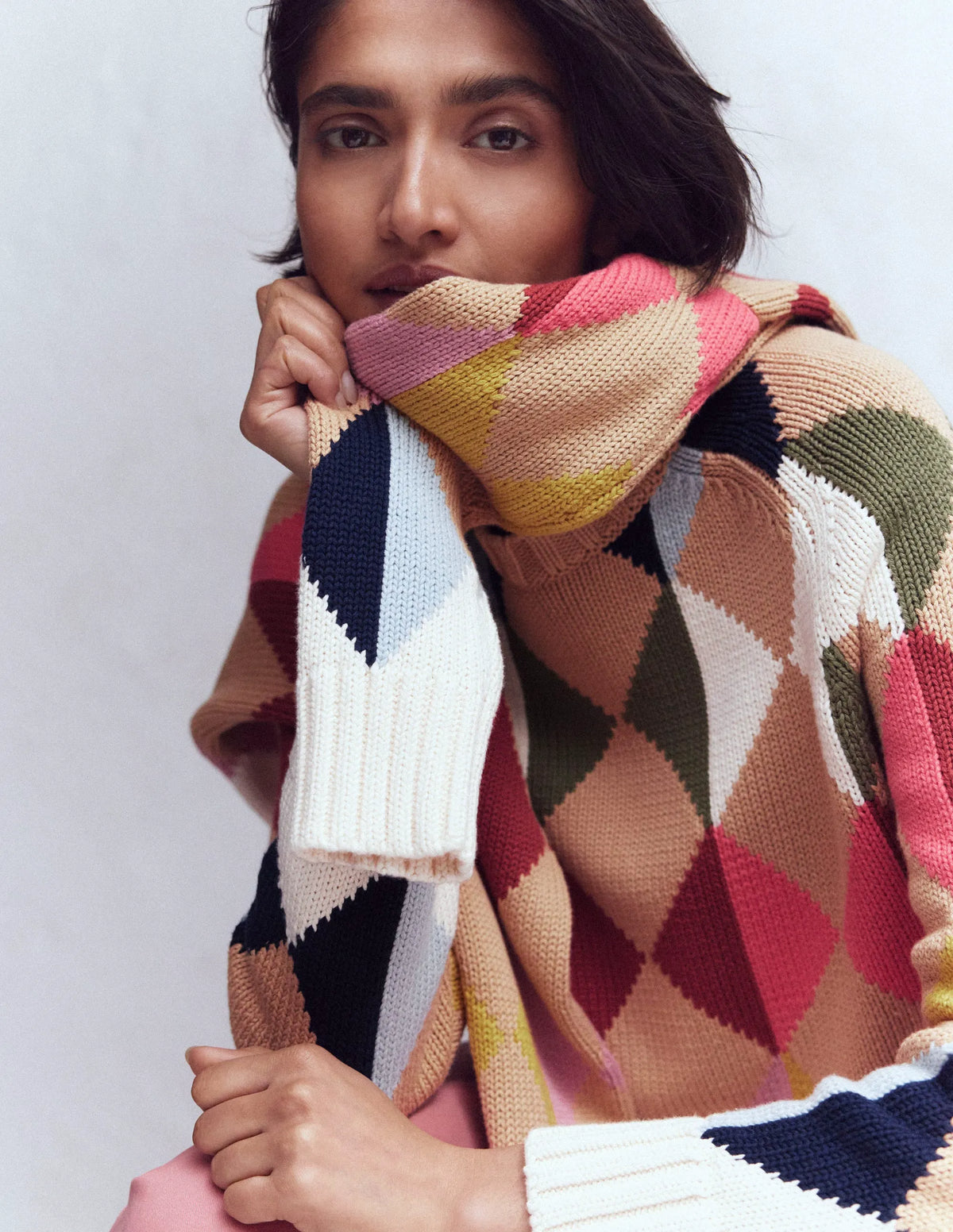 Camilla Cotton Argyle Sweater-Multi Argyle