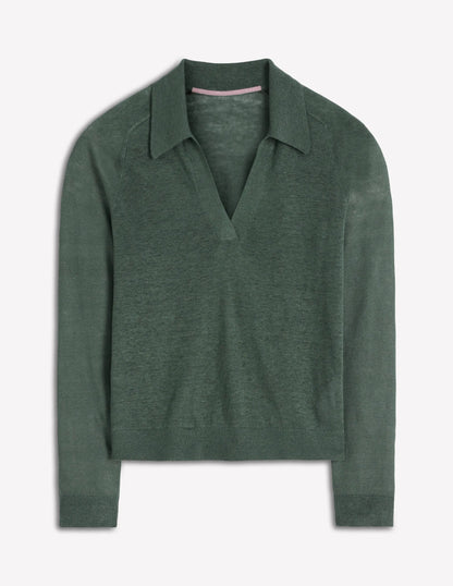 Agnes Collared Linen Jumper-Green Jasper