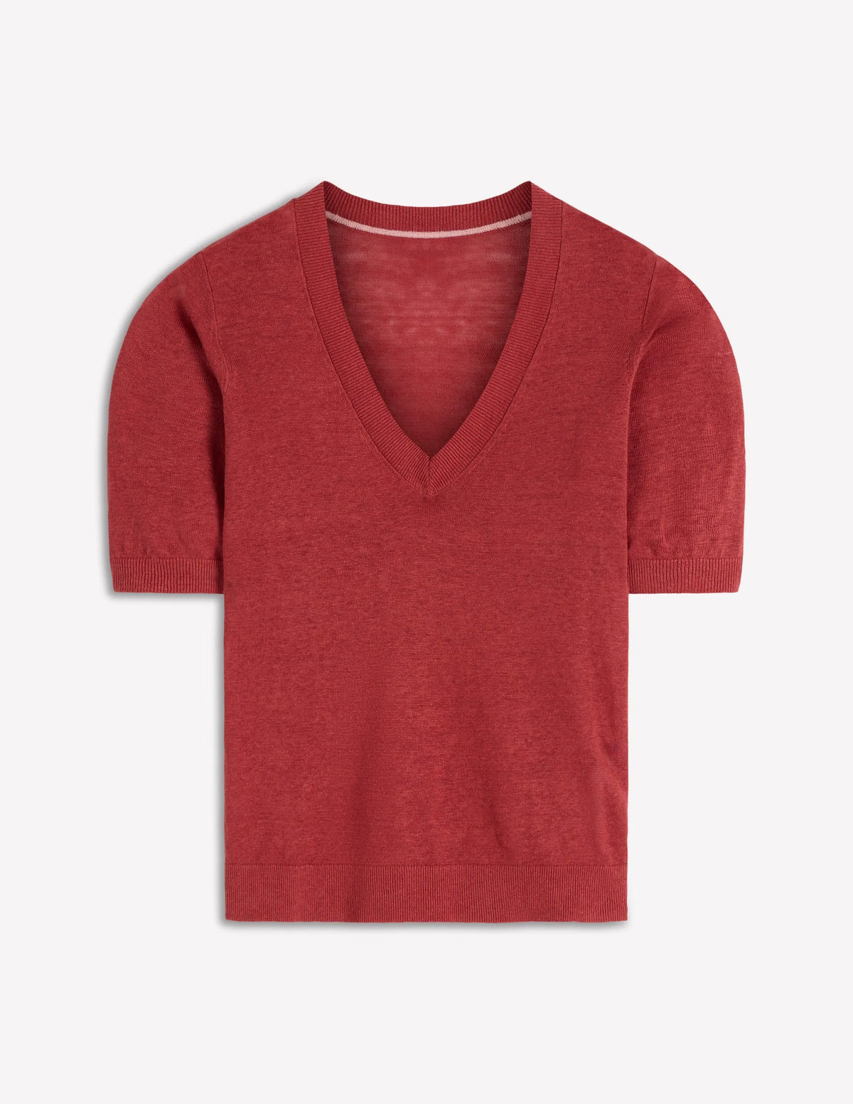 Agnes Linen V Neck T-Shirt-Burnt Orange